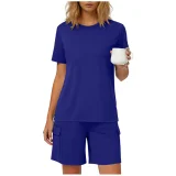 EVE Solid Color Short Sleeve Shorts Loose 2 Piece Set GYZY-9031