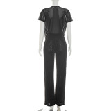 EVE Mesh Deep V Neck Tops Two Piece Pants Set MXBF-J26ST144