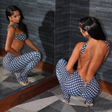 EVE Polka Dots Print Wrap Chest Top Pants Suit SHMF-6208