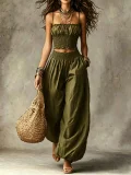 EVE Solid Color Sling Top Lantern Pants 2 Piece Set GWDS-260403