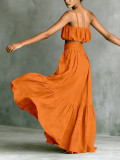 EVE Solid Color Backless Sling Top Long Skirt Set GWDS-260319