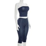 EVE Polka Dots Print Wrap Chest Top Seventh Pant Suit MXBF-J26ST120