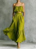 EVE Solid Color Backless Sling Top Long Skirt Set GWDS-260319