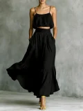 EVE Solid Color Backless Sling Top Long Skirt Set GWDS-260319