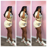 EVE Casual Print Hooded Two Piece Shorts Set YD-8863