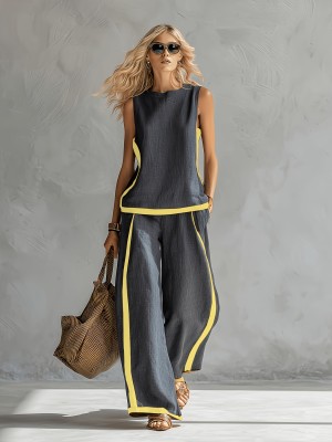 EVE Loose Sleeveless Tops Two Piece Pants Set GWDS-260409