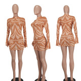 EVE Mesh Print Long Sleeve Mini Dress YD-1175