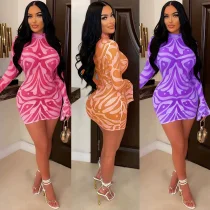EVE Mesh Print Long Sleeve Mini Dress YD-1175