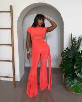 EVE Sleeveless Ruched Tops Flare Pant 2 Piece Set YD-8862