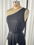 EVE Single Shoulder Contrast Color Split Maxi Dress GWDS-260404