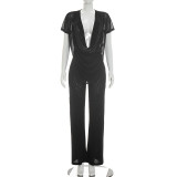 EVE Mesh Deep V Neck Tops Two Piece Pants Set MXBF-J26ST144
