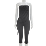 EVE Solid Color Drawstring Tube Top Jumpsuit MXBF-D26JP142