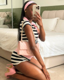 EVE Short Sleeve Stripe Contrast Color Short Suit QXLB-10200