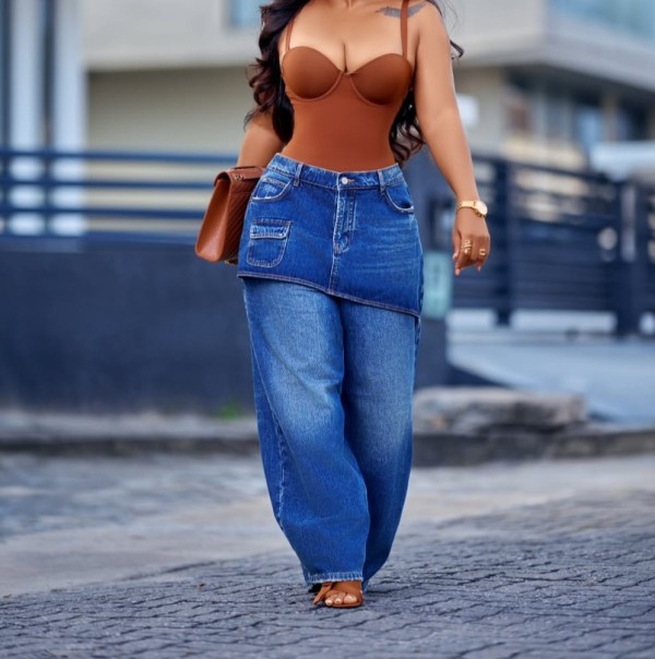 EVE Fashion Denim Faux Two-piece Patchwork Jeans LSD-2793