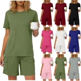EVE Solid Color Short Sleeve Shorts Loose 2 Piece Set GYZY-9031