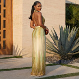 EVE Gradient Print Halterneck Backless Maix Dress GJYO-JD305323