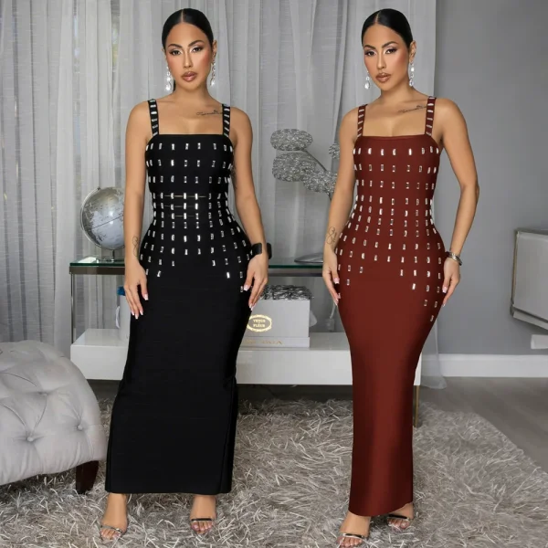 EVE Hot Drill Solid Color Sling Maxi Dress CYA-902264