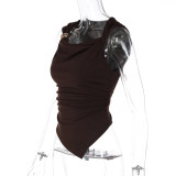 EVE Solid Color Sleeveless Ruched Top LJSF-T6321338X