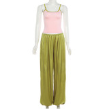 EVE Solid Color Sling Tank Top Loose Pants 2 Piece Set GZJQ-K6S09873A