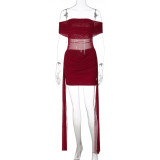EVE Mesh Patchwork Off Shoulder Mini Dress LJSF-D6421548X