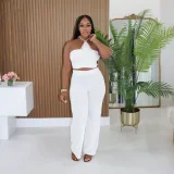 EVE Solid Color Halterneck Two Piece Pants Set CYA-902385