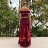 EVE Sexy Print Off Shoulder Top Long Skirts 2 Piece Set LJSF-S6421484X