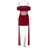 EVE Mesh Patchwork Off Shoulder Mini Dress LJSF-D6421548X