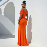 EVE One Shoulder Solid Color Split Maxi Dress CYA-902371