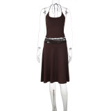 EVE Lace Patchwork Halterneck Top 2 Piece Skirts Set LJSF-S6321394X