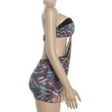 EVE Print Hollow Out Tube Top Mini Dress GZJQ-K6D08162A