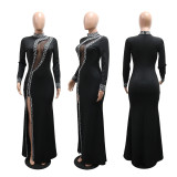 EVE Hot Drill Long Sleeve Split Maxi Dress CYA-902278