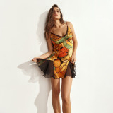 EVE Mesh Patchwork V Neck Mini Dress GZJQ-K6D07952A