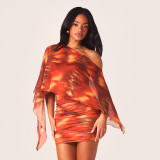 EVE Print Slash Shoulder Ruched Mini Dress GDSF-Q26DS032