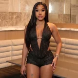 EVE Lace Backless Halterneck Two Piece Shorts Set GDSF-J26ST162