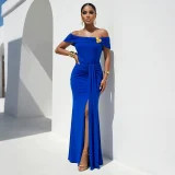 EVE One Shoulder Solid Color Split Maxi Dress CYA-902371