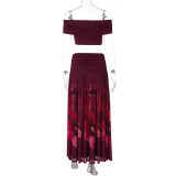 EVE Sexy Print Off Shoulder Top Long Skirts 2 Piece Set LJSF-S6421484X