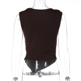 EVE Solid Color Sleeveless Ruched Top LJSF-T6321338X