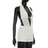 EVE Lace Backless Halterneck Two Piece Shorts Set GDSF-J26ST162