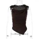 EVE Solid Color Sleeveless Ruched Top LJSF-T6321338X