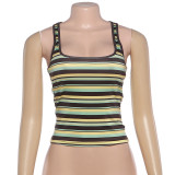 EVE Stripe Print Sleeveless Backless Tank Top GZJQ-K6B08319A