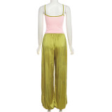 EVE Solid Color Sling Tank Top Loose Pants 2 Piece Set GZJQ-K6S09873A