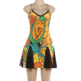 EVE Mesh Patchwork V Neck Mini Dress GZJQ-K6D07952A