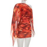EVE Print Slash Shoulder Ruched Mini Dress GDSF-Q26DS032