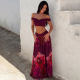 EVE Sexy Print Off Shoulder Top Long Skirts 2 Piece Set LJSF-S6421484X