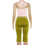 EVE Contrast Color Sling Top Fifth Pants Suit XEF-K6S09860A