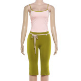 EVE Contrast Color Sling Top Fifth Pants Suit XEF-K6S09860A