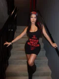 EVE Sleeveless Letter Print Tight Mini Dress GFCF-1472