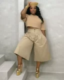 EVE Solid Color Ruched Wide Leg Pant LSD-2849
