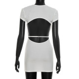 EVE Short Sleeve Backless Hollow Out Mini Dress GSZM-J26DS205