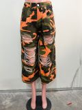 EVE Camouflage Print Loose Holes Jeans ORY-5279